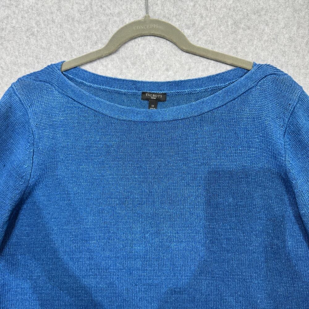 Talbots 100% Linen Coastal Boat Neck Sweater Sz 1X Blue Quiet Luxury Vacation - Picture 2 of 10